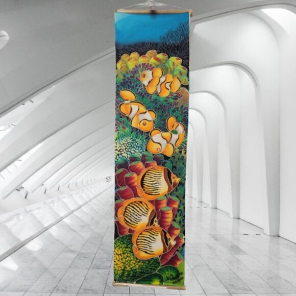 Original Batik Art Hand Painted Wall Hanging Art Décor  44" x 12" - Picture 1 of 8